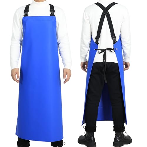 Heavy Duty Waterproof Apron,PVC, Adjustable Cross Strap,Chemical Resistant, for Butchering, Dishwashing, Food Factory - color: Royal Blue