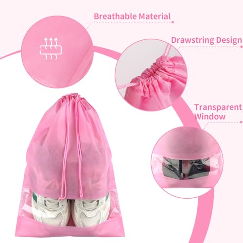 Pink Travel Shoe Bags - 5 Pcs Non-Woven Packing Bags with Clear Window - color: Pink, style: 5 Pack