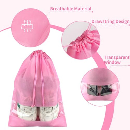 Pink Travel Shoe Bags - 5 Pcs Non-Woven Packing Bags with Clear Window - color: Pink, style: 5 Pack