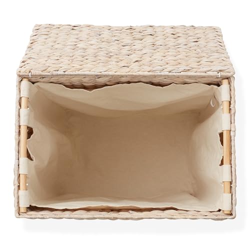 Casafield Large Laundry Hamper with Lid and Removable Liner Bag - Whitewash White, Woven Water Hyacinth Rectangular Laundry Basket Clothes Sorter - color: Whitewash