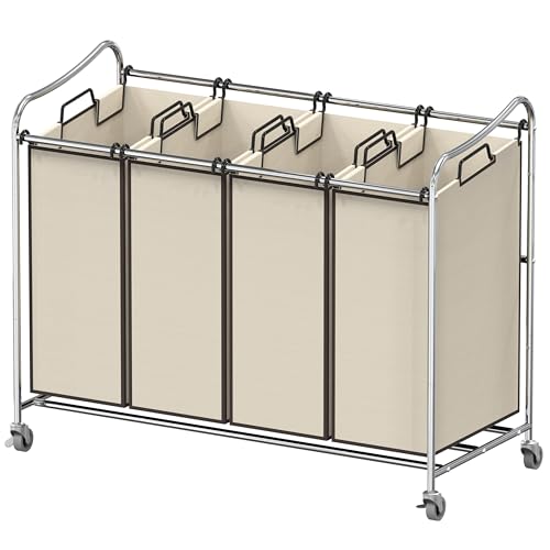 Simple Houseware 4-Bag Heavy Duty Rolling Laundry Sorter Cart, Chrome - color: Chrome