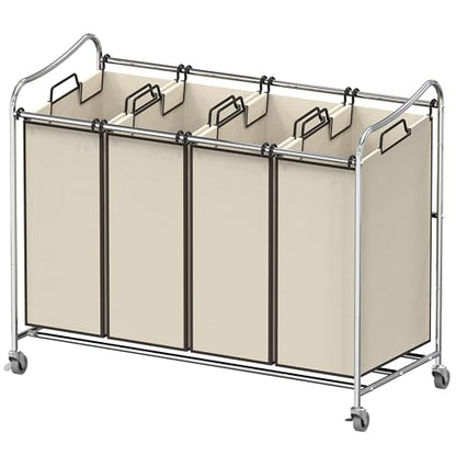 Simple Houseware 4-Bag Heavy Duty Rolling Laundry Sorter Cart, Chrome - color: Chrome