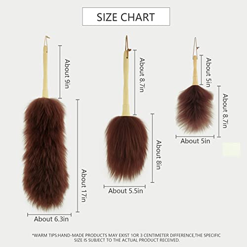 Lambswool Duster 14'' Length Solid Wooden Handle Leather Hang Strap for Cleaning Ceiling Fans Window Blinds Computer Furniture Figurines TV Natural Feather Duster,Brown - color: Brown, size: 14 Inch