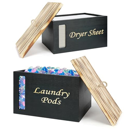 2 Pcs Laundry Pods Container & Dryer Sheet Holder with Window, Black - color: Black