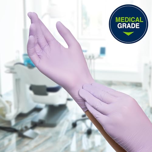 HALYARD Lavender Nitrile Exam Gloves, 3.1 mil, 9.5 Inches, Lavender, Small, Box of 250 - Powder-Free, Non-Sterile Disposable Gloves - size: Small
