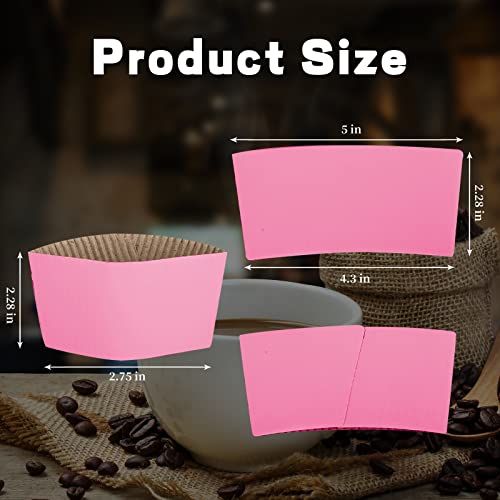 Disposable Coffee Cup Sleeves Corrugated Kraft Paper Coffee Cup Sleeves Holder Protective Insulated Heat Espresso ForHot Drinks 8-24oz (Pink, 100 Pcs) - color: Pink, size: 100 Pcs