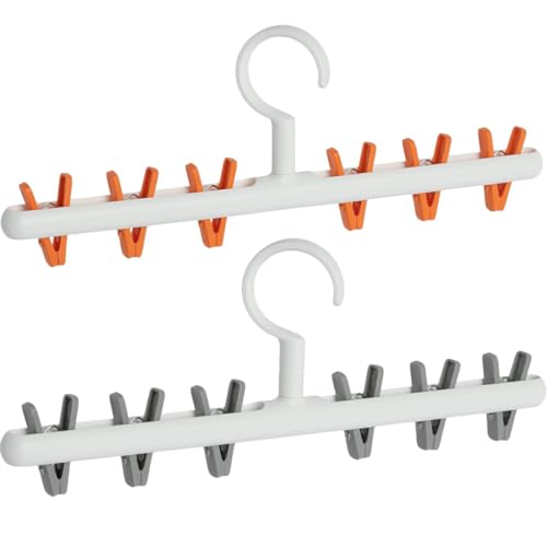 Foshine Clothes Hanger 2 Pack Clothes Drying Racks Windproof for Drying - color: White With Orange&grey Clips