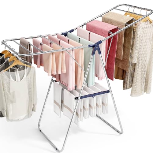 APEXCHASER Large Stainless Steel Clothes Drying Rack - color: Blue, size: 2 Wings