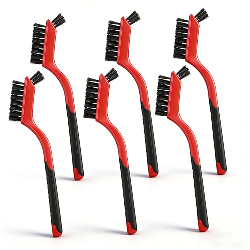 PAOTEEM Nylon Brush Set 6 Pcs - Y-Shape Dual Bristle Anti-Static for Computer Hardware Cleaning and Electronics Maintenance - Red Black Ergonomic Grip ESD Safe - size: 6PCS Nylon Brushes