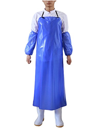 Surblue Waterproof Rubber Vinyl Apron, 47" Plus Size Aprons, Anti-Corrosion Rubber Heavy Duty Apron, Project Industrial Chemical Resistant Work Safe Clothes, Butcher, Dishwashing, Lab Work, Dog Grooming, Cleaning Fish, 1 Pcs Blue Apron, 1Pairs Water Resis