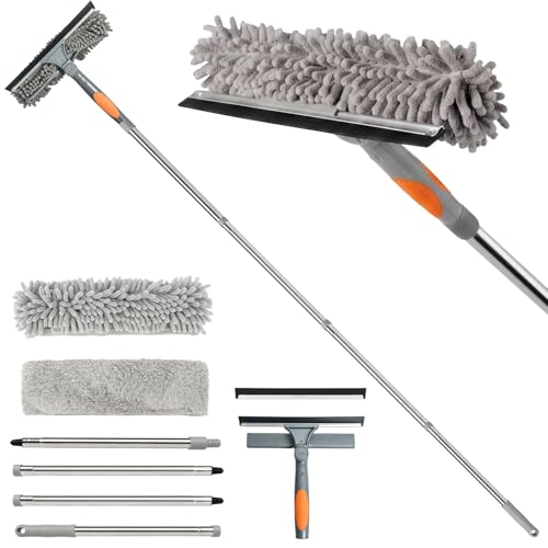 67" Window Squeegee for Window Cleaning with Extension Pole, 3-in-1 - color: Gray