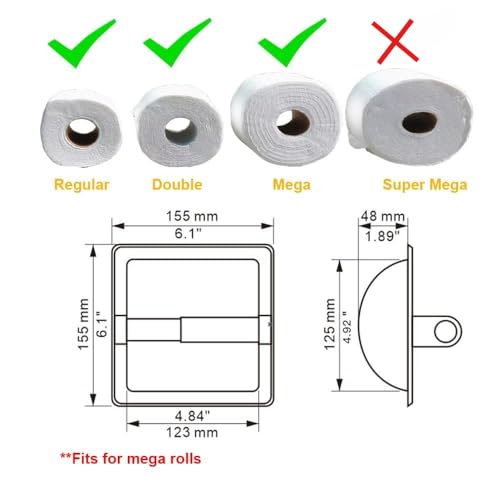 Recessed Toilet Paper Holder Brushed Nickel in Wall Toilet Roll Holder for Mega Roll Metal Bathroom Tp Hanger Storage in Cabinet for Small Spaces Durable Space Saving Design with Mounting Bracket - color: Brushed Nickel