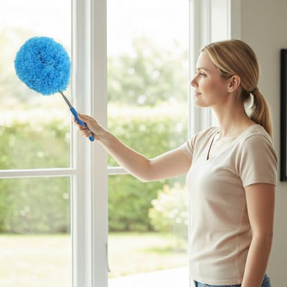 Extendable Feather Duster Telescopic Dust Remover for Home Office Car Furniture High Ceiling Cleaning Multi Purpose Tool(Blue,Round Head) - color: Blue, size: 12.6 in