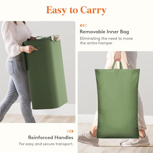 Lifewit 105L Large Laundry Hamper with Lid, Removable Inner Bag, Green - color: Green, size: 105L
