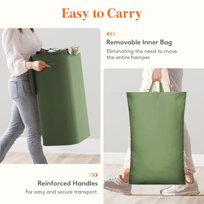 Lifewit 105L Large Laundry Hamper with Lid, Removable Inner Bag, Green - color: Green, size: 105L