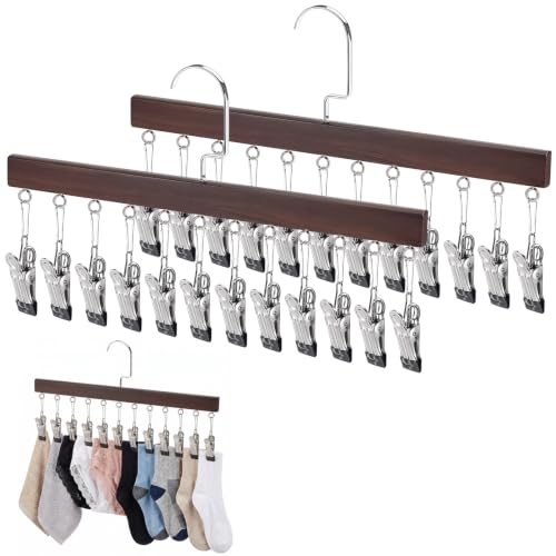 3 PCS Closet Organizer with 12 Clips, Space Saving Legging Hanger 360° Rotating Metal Clip with Silicone Lining Hanger with Clips for Short Skirts,Socks,Bras, Shorts, Underwear, Ties