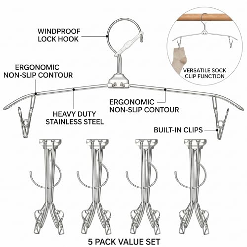 ROOM127 Travel Hangers with Clips, 5 Pack Foldable Stainless Steel Hangers - color: Silver