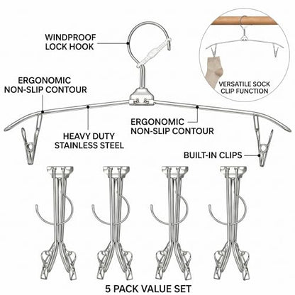 ROOM127 Travel Hangers with Clips, 5 Pack Foldable Stainless Steel Hangers - color: Silver