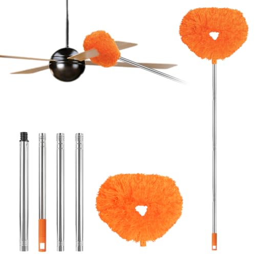 Ceiling Fan Cleaner Duster Reusable Microfiber Ceiling Fan Blade Cleaner Removable Duster with Extension Pole Adjusts 13 to 49.7 Inch for Cleaning Walls Bookshelves Furniture Door Window Top (Orange) - color: Orange