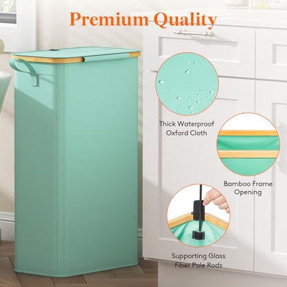Lifewit 75L Slim Laundry Hamper with Lid and Removable Bag, Sage Green - color: Sage Green, size: 75L