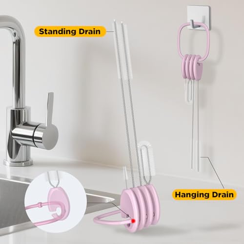 Straw Cleaner Brush Set, 4-in-1 with Stand and Key Ring, Pink - color: Pink, size: Standard Version（For Kids & Adults）