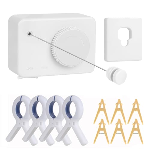 Retractable Clothesline Indoor/Outdoor, Anti-Sag for Drying Clothes line for Indoors, We Equipped This 13.8 Fts Laundry line Retractable with 4 Large Clips（White） - color: Rectangle White