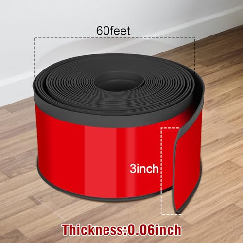 Vinyl Baseboard Molding Trim 3 Inch x 60 Feet Peel and Stick Baseboard Trim Flexible PVC Cove Base Moulding Self-Adhesive Trim for Garage Bathroom Cabinet Floor Walls, Black - color: Black, size: 3Inch x 60Ft