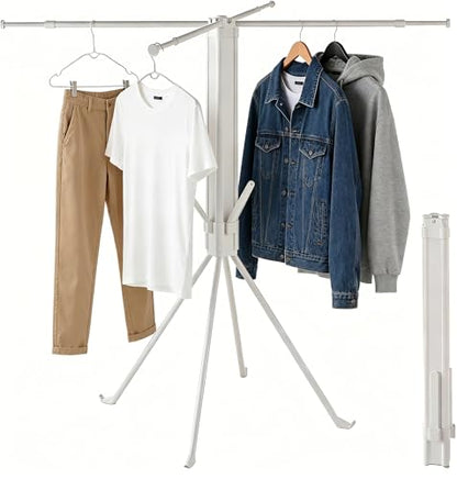 cjc Foldable Clothes Drying Rack, Extra Stable Heavy Duty Laundry Standing Dry Racks with 4 Retractable Drying Rods & 4 Shoe Racks, Space-Saving Collapsible for Indoor Outdoor White - color: White-4 Rods