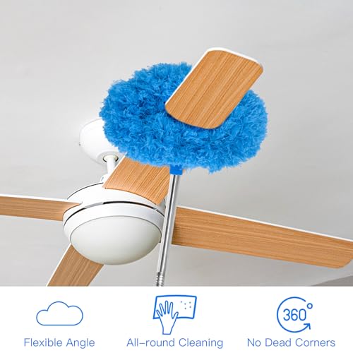 Extendable Microfiber Ceiling Fan Duster with 4-PC Metal Pole, Detachable Dusting Head Reusable Microfiber Cleaner for High Ceilings