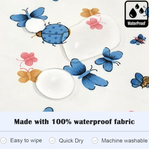 Plie Full Coverage Waterproof Feeding Bib for Toddlers – Extra Long Apron Bib for Mealtime, Self-Feeding, High Chairn - color: Blue/Butterfly