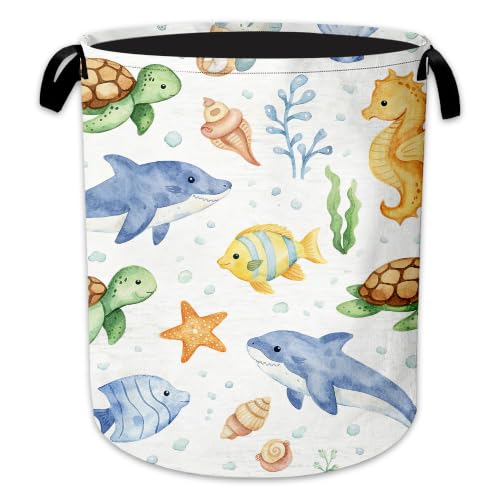 Sea Turtle Laundry Basket Oxford Cloth Sea Life Laundry Hamper With Handle Foldable Portable Clothes Storage Basket Storage Bag For Laundry Room/Bathroom/Bedroom/Dormitory 20.8"x16" - color: Cute Sea Turtle