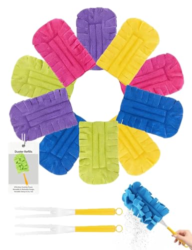 Duster Refills Damp Reusable Microfiber Pads Bendable Chenille Replacement Heads Dust with Removable Washable Cloth Covers with Extended Handle Fleece for Cleaning Dry Heavy Duty