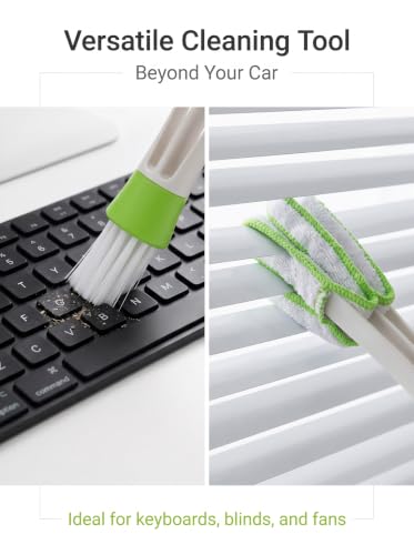 3 PCS Car Air Vent Cleaner Brush, Nylon Double Ended Design AC Vent Duster with Detachable Cloth, Multifunctional Crevice Cleaning Tool for Dashboard, Keyboard and Household (Green)