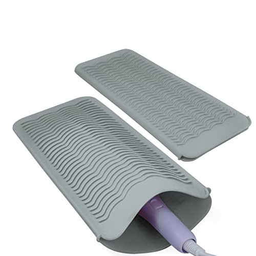 Silicone Heat Resistant Mat Pouch for Hair Straightener,Curling Iron, Grey - color: Grey, size: 2 Pack
