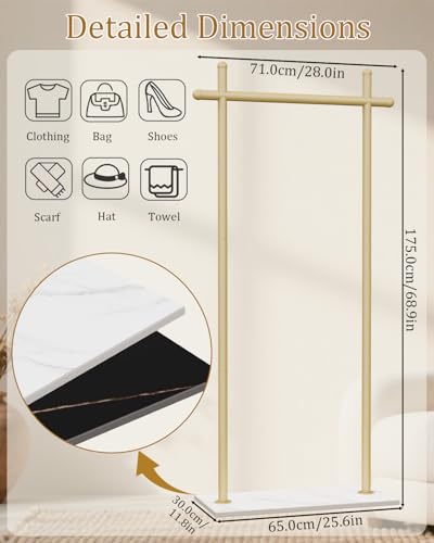 Coat Racks Freestanding with Natural Rock Base,68.9in,Gold,Large - color: Gold, size: 25.6*11.8*68.9in
