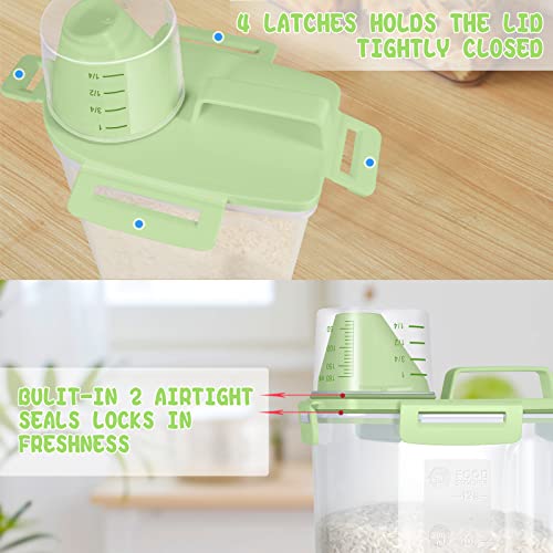 TBMax Rice Container Cereal Storage Container 2 Pack 5 Lbs, Plastic Kitchen Pantry Food Storage Container with Cup, Small Pet Dog Cat Food Dispenser -Green - color: Green 3+3Qt