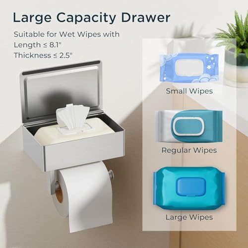 FORIOUS Toilet Paper Holder with Shelf, Wall-Mounted Modern Wipes Dispenser - color: Stainless Steel, size: Big 2 Pack-8" (L)