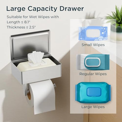 FORIOUS Toilet Paper Holder with Shelf, Wall-Mounted Modern Wipes Dispenser - color: Stainless Steel, size: Big 2 Pack-8" (L)