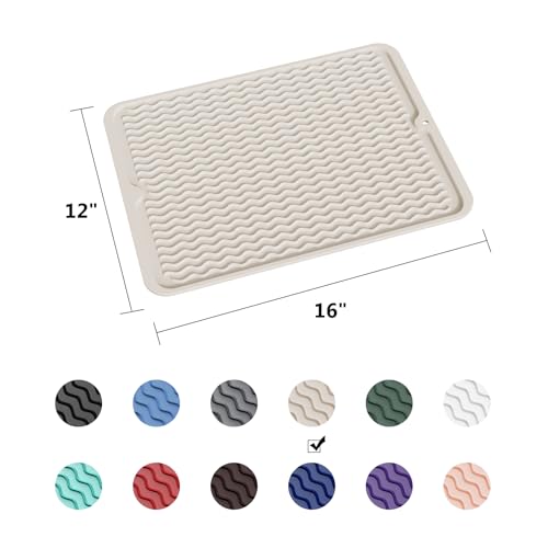 ZLR Silicone Dish Drying Mat for Kitchen Counter, 16"x12", Cassava White - color: Cassava White, size: 16" x 12"