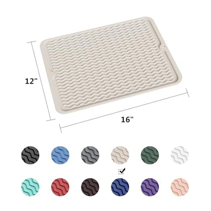 ZLR Silicone Dish Drying Mat for Kitchen Counter, 16"x12", Cassava White - color: Cassava White, size: 16" x 12"
