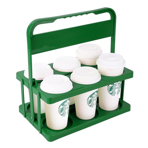 musbus Reusable Drink Carrier with Handle for Delivery Drivers, Portable Cup/Coffee Holder Accessories for Delivery, Foldable Drinks Caddy with Tray, Car Durable Plastic Festive Bottle, Vacation - color: Green, size: 6 CUP