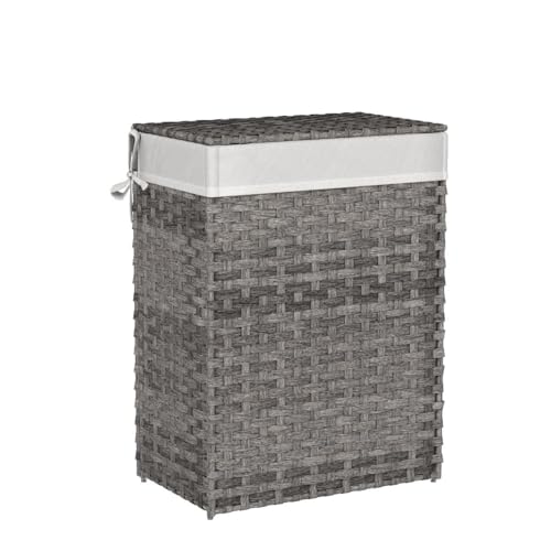 SONGMICS Laundry Hamper with Lid, 23.8 Gal (90 L) Synthetic Rattan,Foldable - color: Dove Gray, size: 90 L