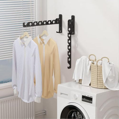 Wall Mounted Clothes Drying Rack, Wall Clothes Hanger Hook for Laundry Room Hanger Foldable, Wall Clothes Rack Indoor, Perfect for Small Spaces, Matte Black 2 Packs - color: Black 2 Pack