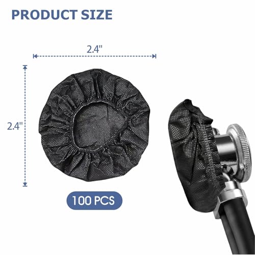 Disposable Stethoscope Covers, Non-Woven Stethoscope Head Sleeves for Home & Clinic, 2.4" Diameter, Pack of 100 (Black) - color: Black