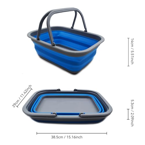 SAMMART 9.2L (2.37Gallon) Collapsible Tub with Handle - Portable Outdoor Picnic Basket/Crater - Foldable Shopping Bag - Space Saving Storage Container (1, Dark Grey/Blue) - color: Dark Grey/Blue
