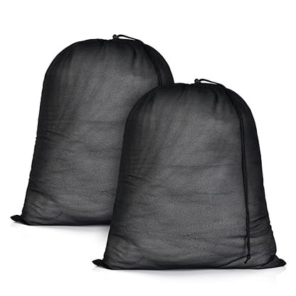 OTraki 20x24 inch Mesh Laundry Bags 2 Pack Fine Mesh Heavy Duty Drawstring Bag Washable Medium Toy Sack Washing Bag for Home Dorm Hotel Camp Beach Travel Storage Don't Drying, Melting 140-176℉ Black - size: 20 x 24 inch