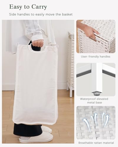 SETVSON Laundry Hamper with Lid, Large 132L Rattan Basket, White - color: Cloud White, size: 132 L - 35 gal