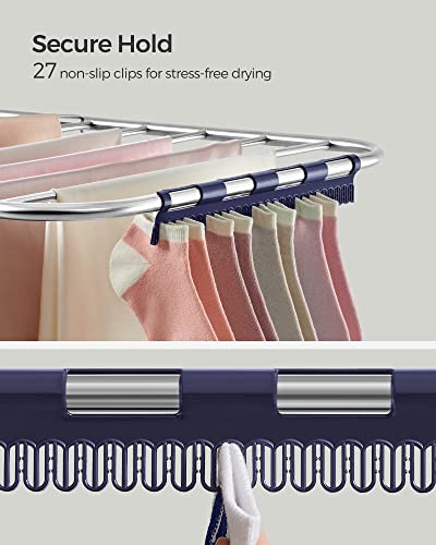 SONGMICS Clothes Drying Rack, Foldable Space-Saving Steel Laundry Rack - color: Silver + Blue, size: 1 Tier （21.7"d x 58.3"w x 39.4"h）