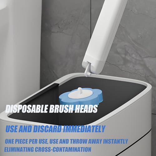 Disposable Brush with Holder & Refill Heads - Hygienic Sanitary Toilet Cleaner for Easy Cleaning, Streak-Free Fresh Bathroom, No Mess Disposable Toilet Bowl Cleaner Wand (1, White) - color: White+18 Refill