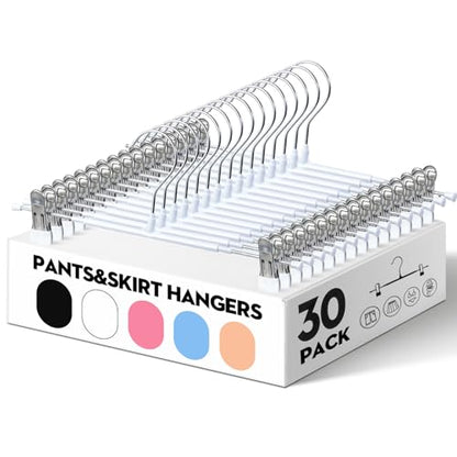 HUADYMEET 12 Inch Heavy Duty Pants Skirt Hangers with Clips,White,30 Pack - color: White, size: 12 Inch